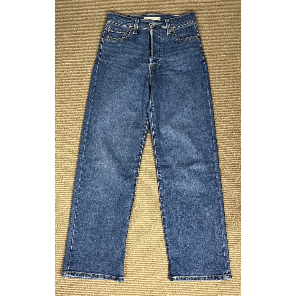Levi's Ribcage Straight Jeans Women's W26 L27 High Rise Button Fly Blue Denim